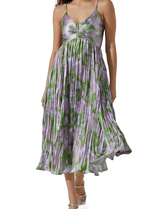 Astr Dresses & Skirts - Astr Purple and Green Pleated Midi Dress